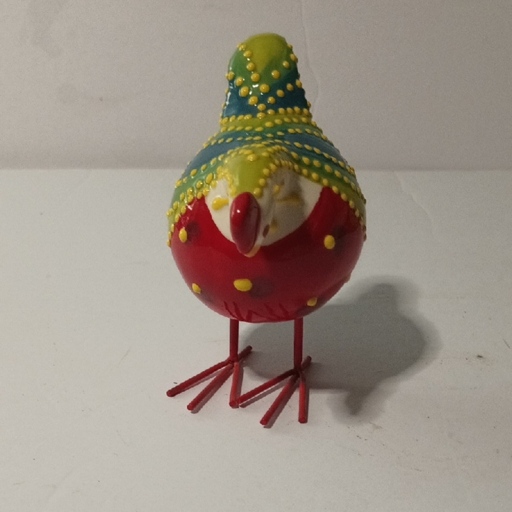 Hand Crafted Red and Yellow Decorative Bird Accent
